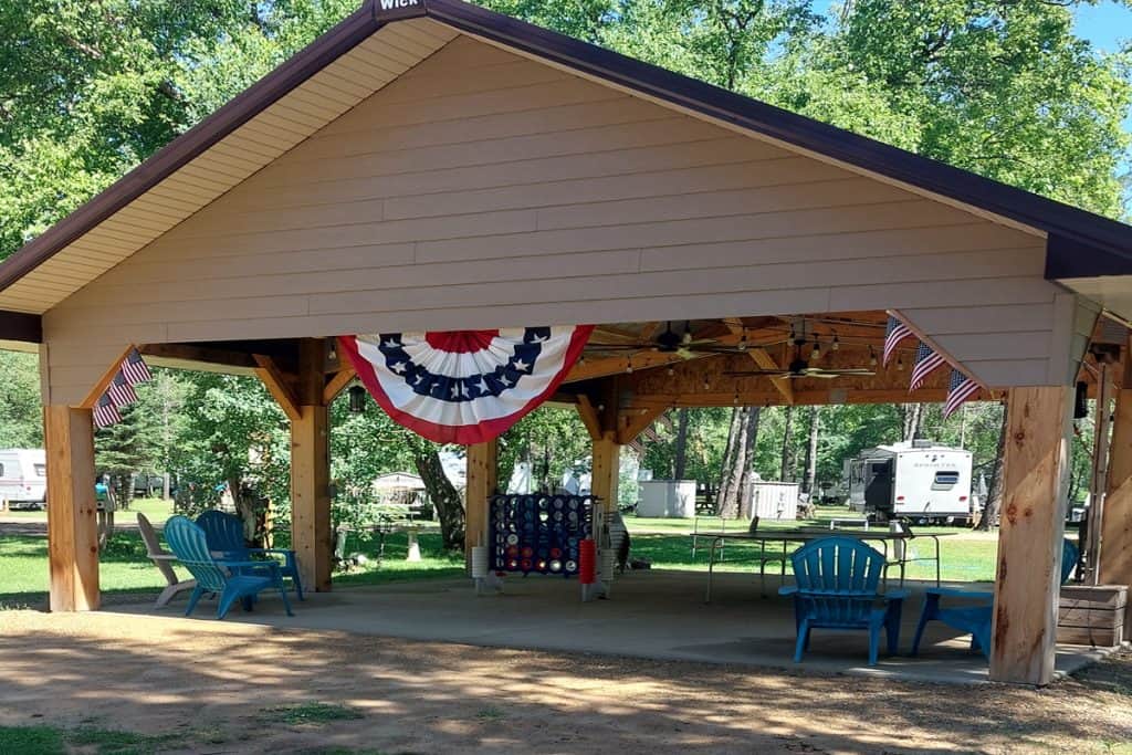 Pavilion decorated for 4th of July